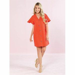 Mud Pie Red Orange Button Front Shift Mini Dress